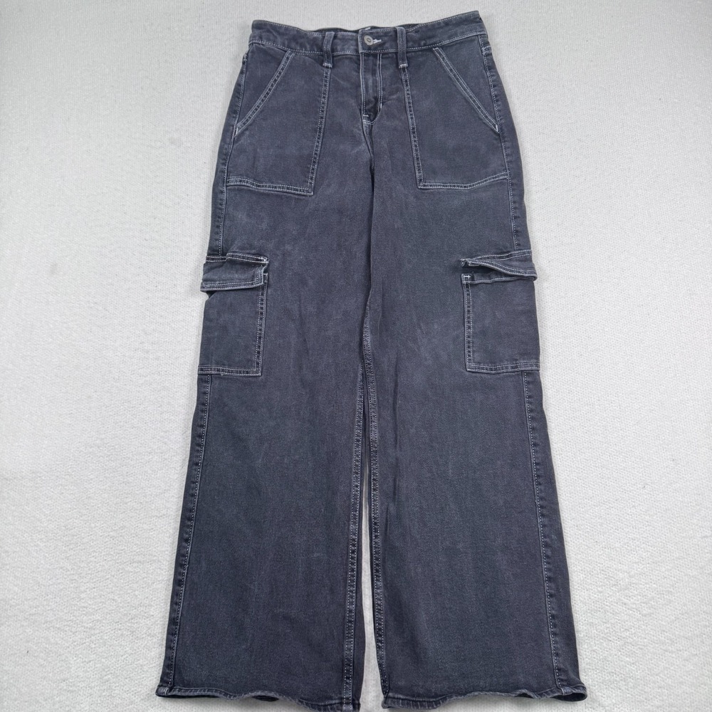 Hollister Jean Women 5S 27x29 High Rise Vintage Baggy Wide Leg Cargo Denim Black